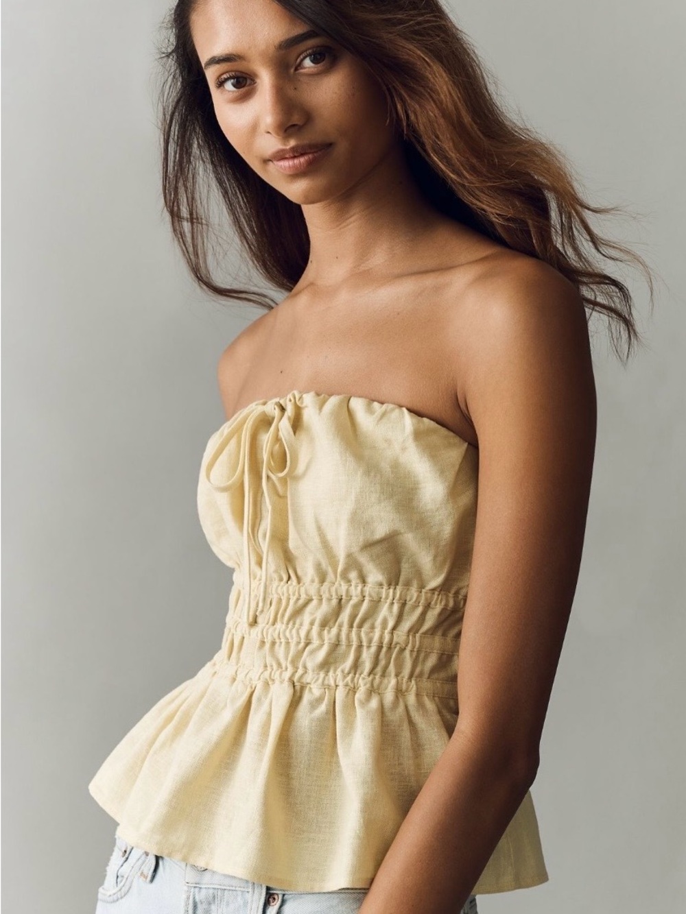 Anthropologie Somerset Strapless Butter Yellow Blouse